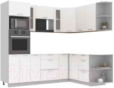 Кухонный гарнитур Интерлиния Мила 1.68x2.4 правая без столешницы (белый платинум) - фото