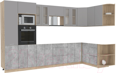 Кухонный гарнитур Интерлиния Мила 1.68x3.4 правая без столешницы (серебристый/бетон) - фото