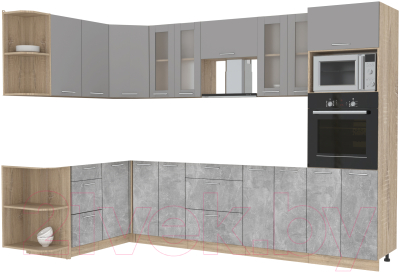 Кухонный гарнитур Интерлиния Мила 1.68x3.0 правая без столешницы (серебристый/бетон) - фото