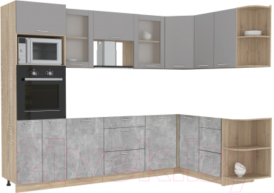 Кухонный гарнитур Интерлиния Мила 1.68x2.8 правая без столешницы (серебристый/бетон) - фото