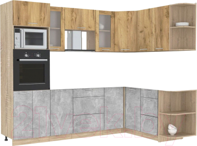 Кухонный гарнитур Интерлиния Мила 1.68x2.6 правая без столешницы (дуб золотой/бетон) - фото