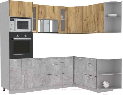 Кухонный гарнитур Интерлиния Мила 1.68x2.4 правая без столешницы (дуб золотой/бетон) - фото