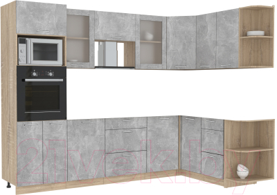 Кухонный гарнитур Интерлиния Мила 1.68x2.8 правая без столешницы (бетон/бетон) - фото