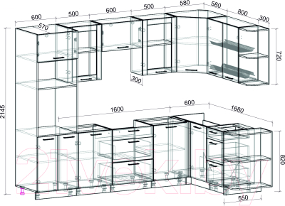 Кухонный гарнитур Интерлиния Мила 1.68x2.8 правая без столешницы (бетон/бетон)