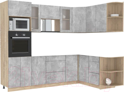 Кухонный гарнитур Интерлиния Мила 1.68x2.6 правая без столешницы (бетон/бетон) - фото