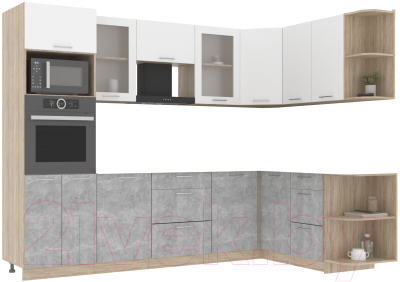 Кухонный гарнитур Интерлиния Мила 1.68x2.8 правая без столешницы (белый платинум/бетон) - фото