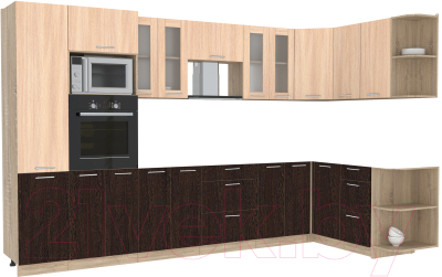 Кухонный гарнитур Интерлиния Мила 1.68x3.4 правая без столешницы (дуб молочный/дуб венге) - фото