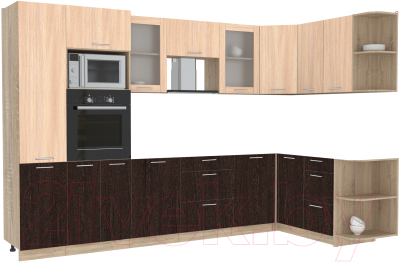 Кухонный гарнитур Интерлиния Мила 1.68x3.2 правая без столешницы (дуб молочный/дуб венге) - фото