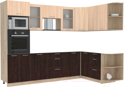 Кухонный гарнитур Интерлиния Мила 1.68x2.8 правая без столешницы (дуб молочный/дуб венге) - фото