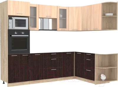 Кухонный гарнитур Интерлиния Мила 1.68x2.6 правая без столешницы (дуб молочный/дуб венге) - фото