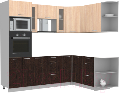 Кухонный гарнитур Интерлиния Мила 1.68x2.4 правая без столешницы (дуб молочный/дуб венге) - фото