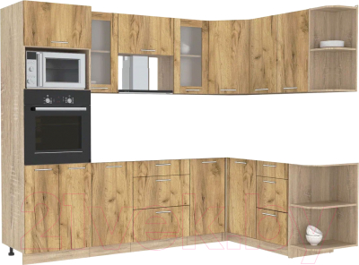 Кухонный гарнитур Интерлиния Мила 1.68x2.6 правая без столешницы (дуб белый/дуб золотой) - фото