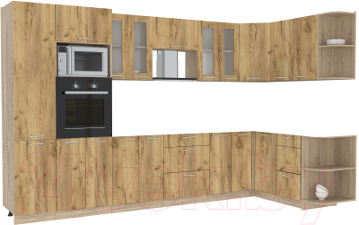 Кухонный гарнитур Интерлиния Мила 1.68x3.4 правая без столешницы (дуб золотой/дуб золотой) - фото