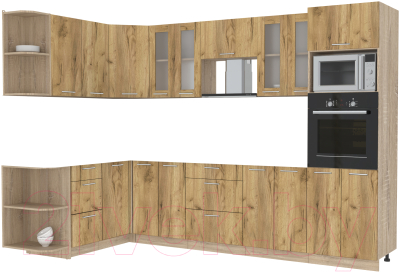 Кухонный гарнитур Интерлиния Мила 1.68x3.0 правая без столешницы (дуб золотой/дуб золотой) - фото