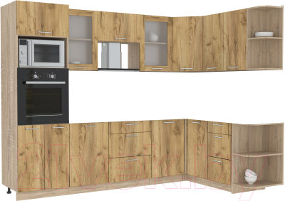 Кухонный гарнитур Интерлиния Мила 1.68x2.8 правая без столешницы (дуб золотой/дуб золотой) - фото
