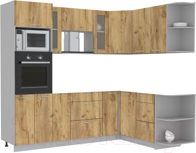 Кухонный гарнитур Интерлиния Мила 1.68x2.4 правая без столешницы (дуб золотой/дуб золотой) - фото