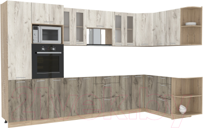 Кухонный гарнитур Интерлиния Мила 1.68x3.4 правая без столешницы (дуб белый/дуб серый) - фото
