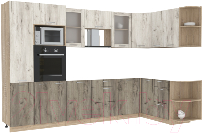 Кухонный гарнитур Интерлиния Мила 1.68x3.2 правая без столешницы (дуб белый/дуб серый) - фото