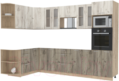 Кухонный гарнитур Интерлиния Мила 1.68x3.0 правая без столешницы (дуб белый/дуб серый) - фото