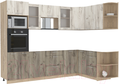 Кухонный гарнитур Интерлиния Мила 1.68x2.8 правая без столешницы (дуб белый/дуб серый) - фото