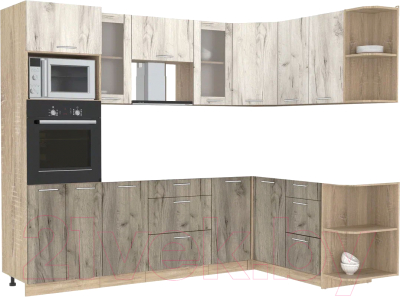 Кухонный гарнитур Интерлиния Мила 1.68x2.6 правая без столешницы (дуб белый/дуб серый) - фото