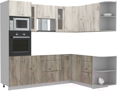 Кухонный гарнитур Интерлиния Мила 1.68x2.4 правая без столешницы (дуб белый/дуб серый) - фото