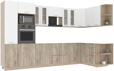 Кухонный гарнитур Интерлиния Мила 1.68x3.4 правая без столешницы (белый платинум/дуб серый) - фото