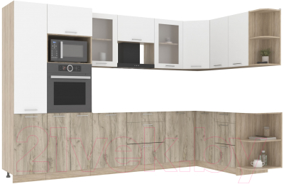 Кухонный гарнитур Интерлиния Мила 1.68x3.2 правая без столешницы (белый платинум/дуб серый) - фото