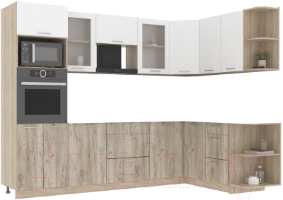 Кухонный гарнитур Интерлиния Мила 1.68x2.8 правая без столешницы (белый платинум/дуб серый) - фото