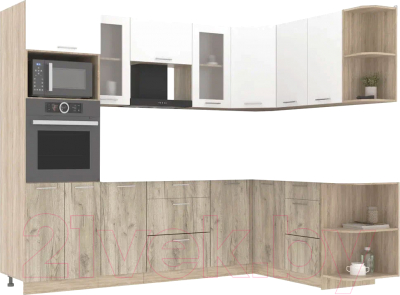 Кухонный гарнитур Интерлиния Мила 1.68x2.6 правая без столешницы (белый платинум/дуб серый) - фото