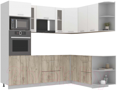 Кухонный гарнитур Интерлиния Мила 1.68x2.4 правая без столешницы (белый платинум/дуб серый) - фото