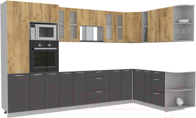 Кухонный гарнитур Интерлиния Мила 1.88x3.4 правая без столешницы (дуб золотой/антрацит) - фото