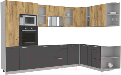 Кухонный гарнитур Интерлиния Мила 1.88x3.2 правая без столешницы (дуб золотой/антрацит) - фото
