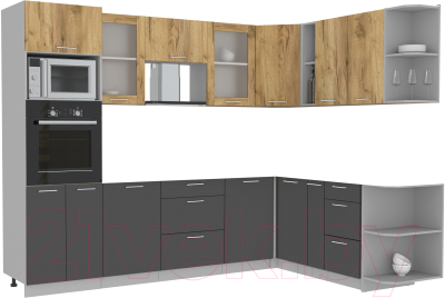 Кухонный гарнитур Интерлиния Мила 1.88x2.8 правая без столешницы (дуб золотой/антрацит) - фото