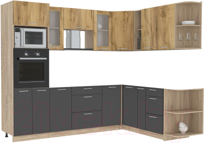 Кухонный гарнитур Интерлиния Мила 1.88x2.6 правая без столешницы (дуб золотой/антрацит) - фото