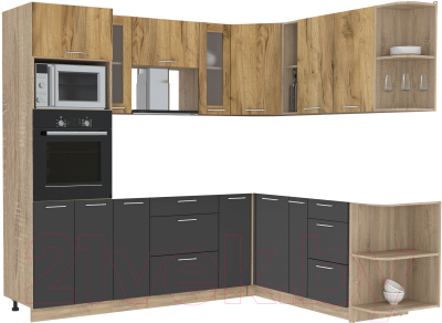 Кухонный гарнитур Интерлиния Мила 1.88x2.4 правая без столешницы (дуб золотой/антрацит) - фото