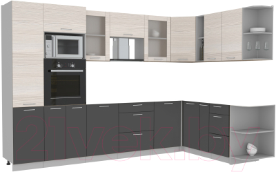 Кухонный гарнитур Интерлиния Мила 1.88x3.2 правая без столешницы (вудлайн кремовый/антрацит) - фото