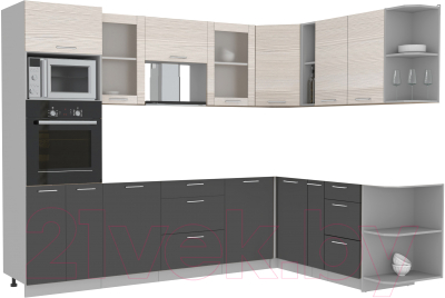 Кухонный гарнитур Интерлиния Мила 1.88x2.8 правая без столешницы (вудлайн кремовый/антрацит) - фото