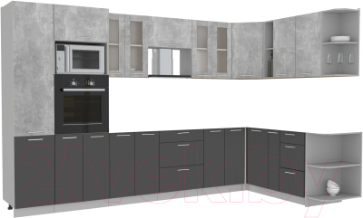 Кухонный гарнитур Интерлиния Мила 1.88x3.4 правая без столешницы (бетон/антрацит) - фото