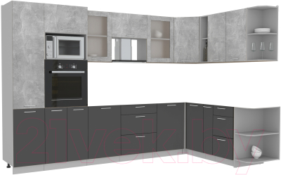 Кухонный гарнитур Интерлиния Мила 1.88x3.2 правая без столешницы (бетон/антрацит) - фото