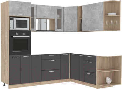 Кухонный гарнитур Интерлиния Мила 1.88x2.4 правая без столешницы (бетон/антрацит) - фото