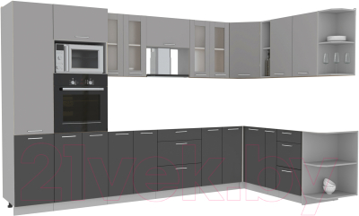 Кухонный гарнитур Интерлиния Мила 1.88x3.4 правая без столешницы (серебристый/антрацит) - фото