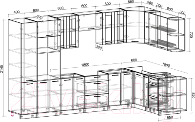 Кухонный гарнитур Интерлиния Мила 1.88x3.4 правая без столешницы (серебристый/антрацит)