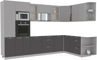 Кухонный гарнитур Интерлиния Мила 1.88x3.2 правая без столешницы (серебристый/антрацит) - фото