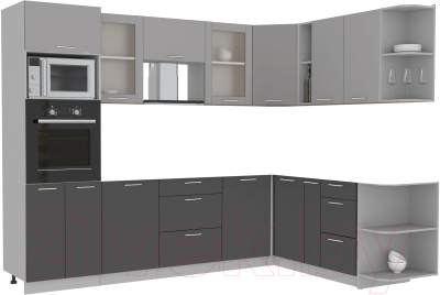 Кухонный гарнитур Интерлиния Мила 1.88x2.8 правая без столешницы (серебристый/антрацит) - фото