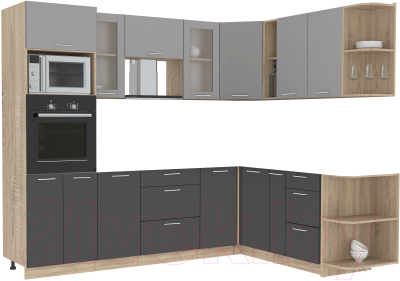 Кухонный гарнитур Интерлиния Мила 1.88x2.6 правая без столешницы (серебристый/антрацит) - фото