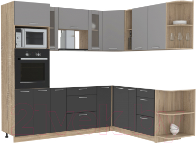 Кухонный гарнитур Интерлиния Мила 1.88x2.4 правая без столешницы (серебристый/антрацит) - фото