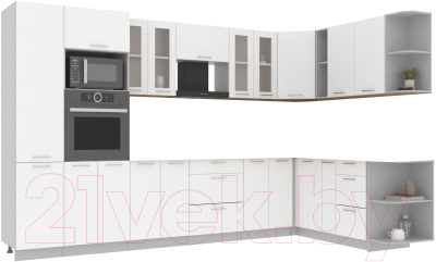 Кухонный гарнитур Интерлиния Мила 1.88x3.4 правая без столешницы (белый платинум) - фото