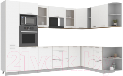 Кухонный гарнитур Интерлиния Мила 1.88x3.2 правая без столешницы (белый платинум) - фото