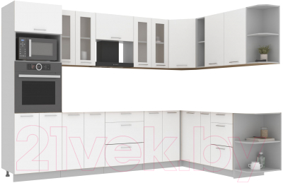 Кухонный гарнитур Интерлиния Мила 1.88x3.0 правая без столешницы (белый платинум) - фото